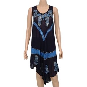 PAGODA Womens Black Sleeveless Rayon Summer Midi Dress Embroidered One Size‎